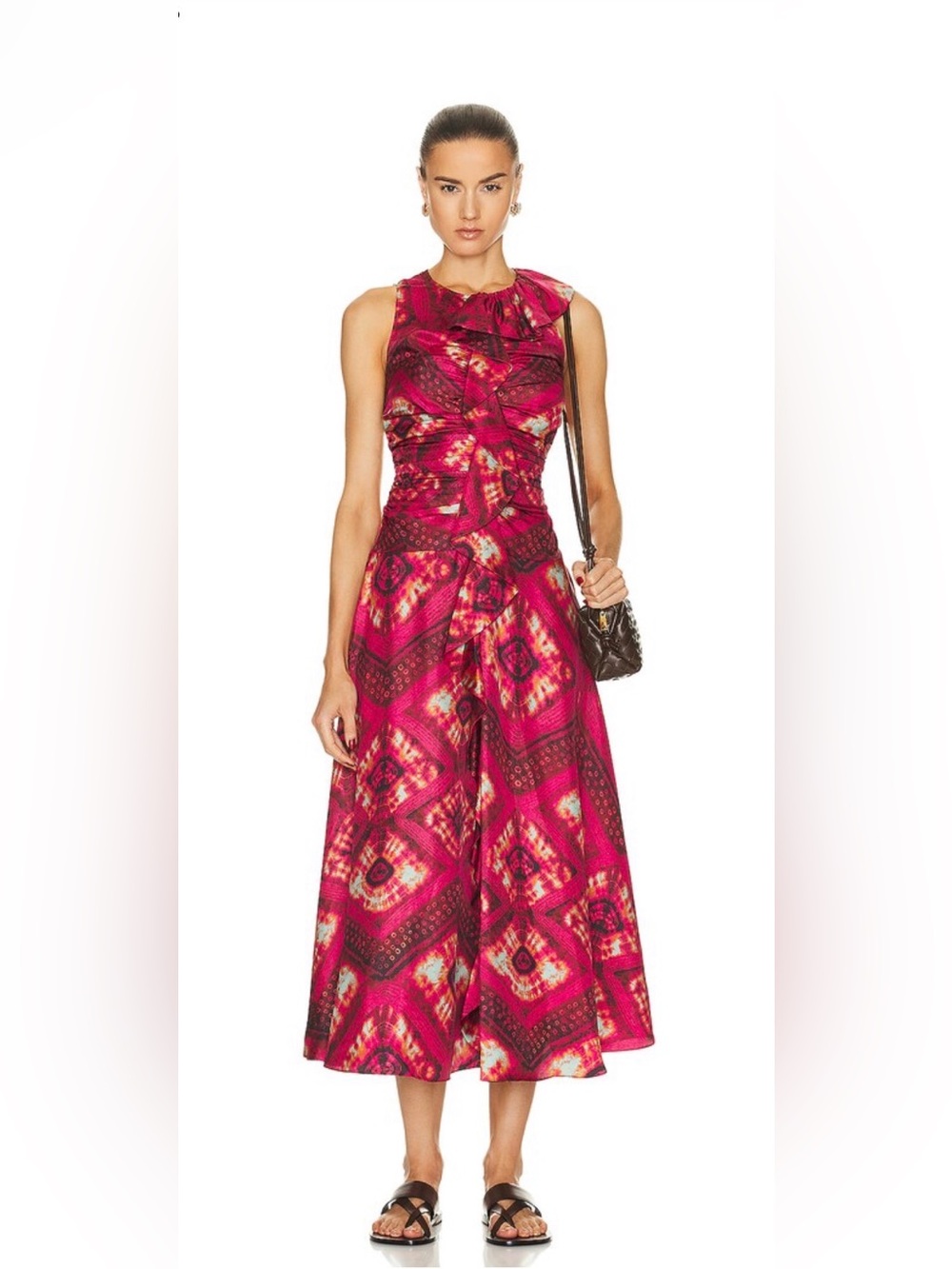 NWT Ulla Johnson Othella 100% Silk Floral Ruffle Midi Dress Pink Sz 4 - Picture 3 of 13